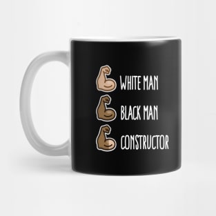 White man black man constructor biceps funny builder workout (light design) Mug